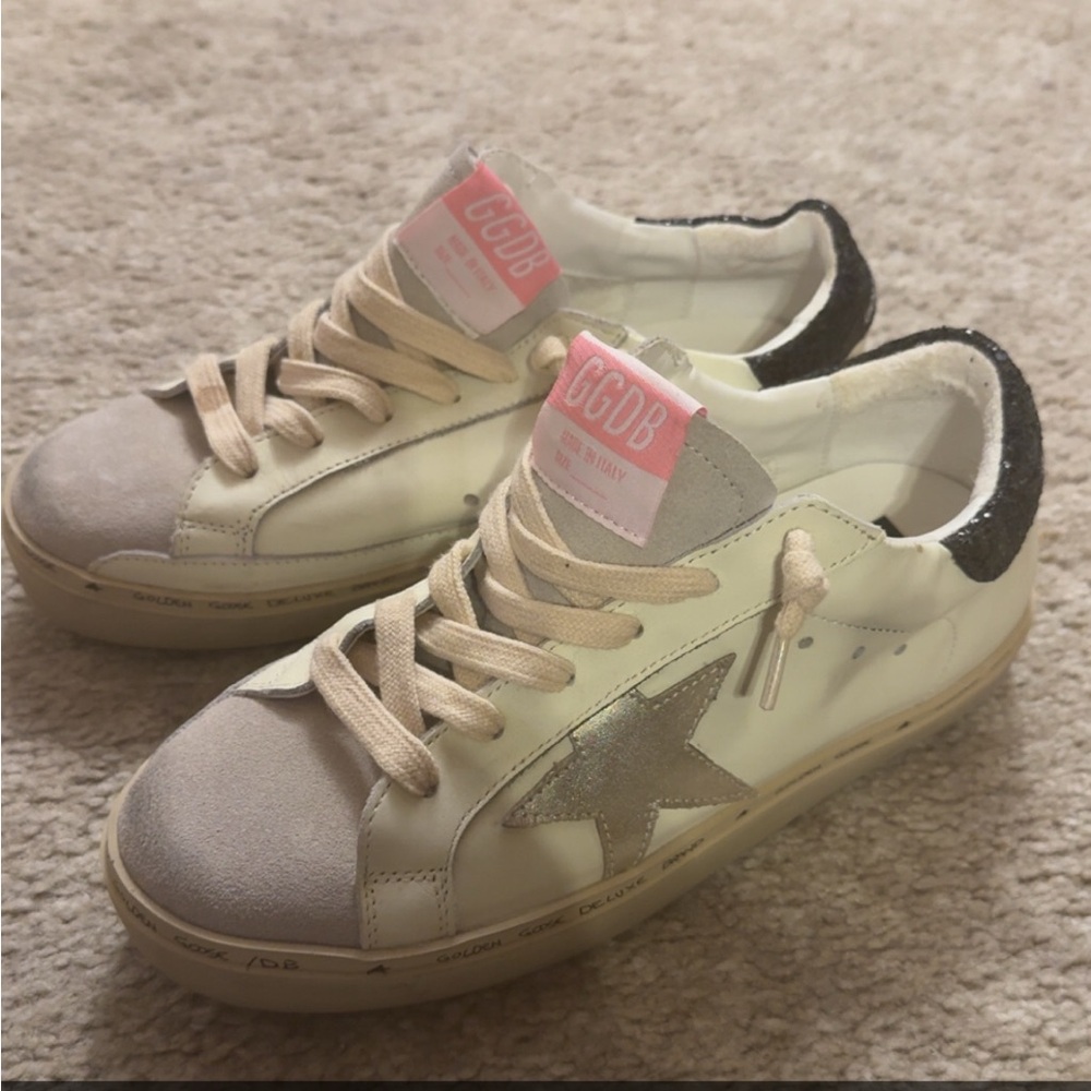 Golden Goose White and Silver Sneakers